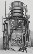 The Morse cotton baling press. John H. Ladd and Co. New York, United States. Mechanical press