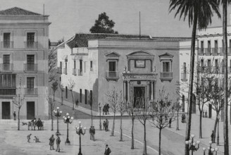 Jerez de la Frontera, Andalusia, Spain. Exterior view of the former Courthouse building. Engraving.