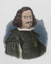 Francisco de Quevedo (1580-1645). Spanish writer of the Spanish Golden Age. Portrait. Drawing by J.