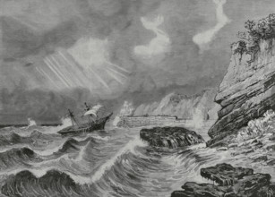 Port of Laredo (Cantabria, Spain). Engraving by Capuz from an 1883 painting by Rafael Monleon y
