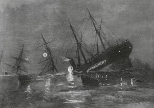 Galicia, Spain. Collision and shipwreck, at dusk on 21 July 1884, of the steamers ""Gijon""