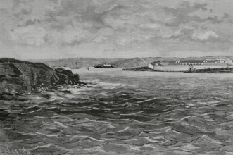 Port of Mahon (Port of Mao), Menorca, Balearic Islands, Spain. Lazaretto quarantine island (Illa