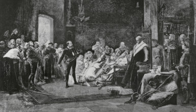 Performance of the play ‘Hamlet’ by William Shakespeare (1564-1616). Penultimate scene of Act 5. It