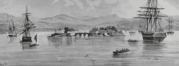 History of Spain. Island of San Simon, in the Vigo estuary. Pontevedra province, Galicia, Spain.