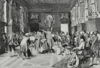 Rehearsal of an antiphon for full orchestra. Engraving by Severini after a painting by the Spanish