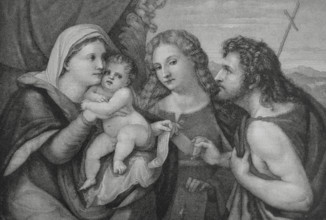 Madonna with Child, John the Baptist and St. Catherine. Engraving after a painting by the Italian