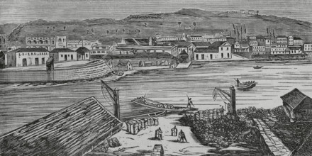 Matanzas, Cuba. General view. Engraving. Cronica General de Espana, Historia Ilustrada y