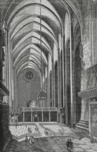 Palma, Mallorca, Balearic Islands, Spain. Cathedral. Interior view. Engraving. Cronica General de