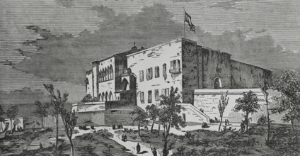 Palma, Mallorca, Balearic Islands, Spain. View of the Alcazar. Engraving. Cronica General de