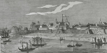 Manila, Luzon island, Philippines. General view of the city. Illustration by Miranda. Engraving by