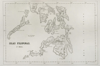 Map of the Philippine islands (Spanish colonial period). Mindanao Island, Visayan Islands and Letye