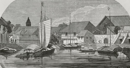 Manila, Luzon island, Philippines. Binondo district. Illustration by Miranda. Engraving by Traver.