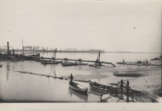 Po River land reclamation works, the filling with sand using dredges