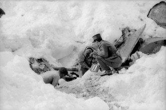 Mattmark glacial ice avalanche; search for missing workers; 1965.