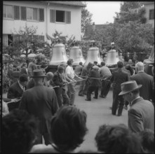 Church bell lifting ceremony, catholic church Thalwil 1959.