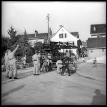 Men of the war fire brigade with fire ladder, 1939.