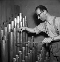 Tuning the organ, Liebfrauenkirche Zurich 1948.