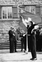 King Frederik of Denmark and federal councillor Tschudi at Grimsel Hospiz, 1965.