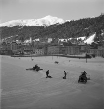 Davos, ice rink being prepared; 1949.