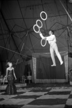 Circus Royal; juggler on high wire 1966.