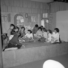 Children playing Tarzan vs Swiss Work for Youth Reading; Zurich 1956.
