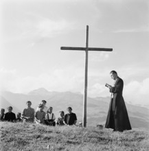 Blessing of the Alpine pastures in Obersaxen, circa in 1950.