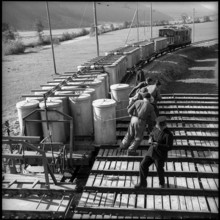 Cement unloading at Oberwald railway station 1951.