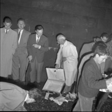 Protest against Moscow travelers at their comeback, 1957.