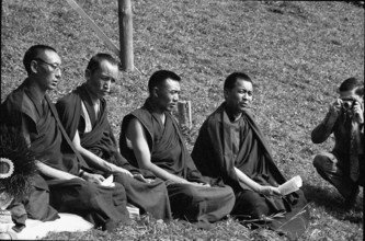 Monks at laying of the foundation stone for Tibet-Institute Rikon 1967.