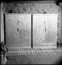 Hand-made cupboards with ornaments, 1946.
