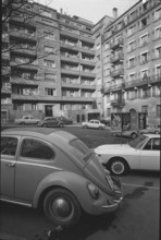 Geneva: billboard and parked cars, Rue Henri  Mussard; 1966.