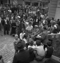 Employees of factory producing matches on strike, 1949.