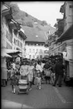 Women and children at market in Lenzburg 1966.