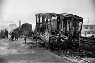 Goods train crashed into a tanker.