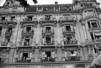 Spectators at the procession at the Fetes de Geneve, 1967.