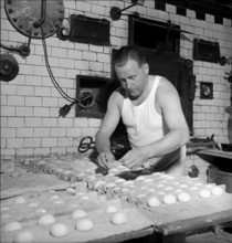 Baker making bread rolls, 1949.