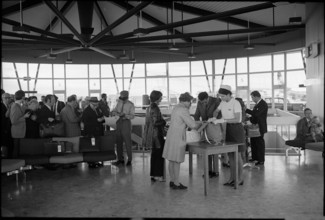 Baggage check, airport Zurich-Kloten 1969.