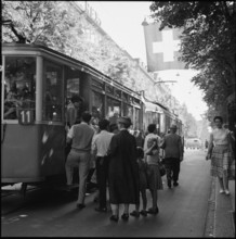 Tram stop at Bahnhofstrasse Zurich 1958.