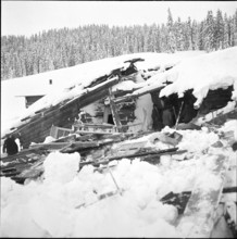 St. Antonien, farmstead destroyed by avalanche; 1954.