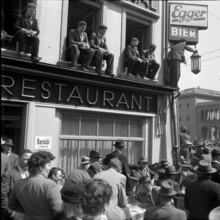 Farmers protest against milk price reduction; cut in milk price; 1954.