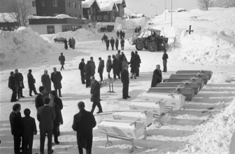 Reckingen: Coffins on church-sqaure; 1970.