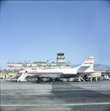 Plane of the Iberia airline at Geneva-Cointrin 1970.