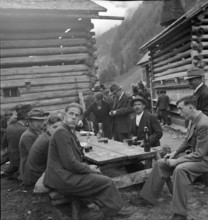 Men after mass in the Calfeisental; 1940.
