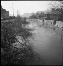 Val de Travers: L' Areuse river in Couvet; 1950.