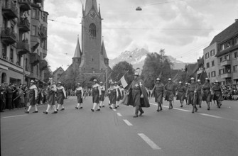 Antique Schwyz uniforms, parade sergeant's days Lucerne 1964.