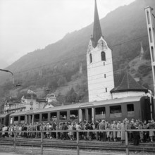 Opening ceremony of the Gotthard engine Ae 6/6 Ticino in Bellinzona, 1953.