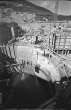 Dam of the Livigno reservoir under construction 1966.