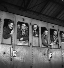 British Army Tommies on train back home 1945.