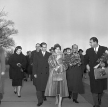 Princess Shahnaz of Persia and Ardeshir Zahedi (r) arrive in Kloten, 1957.