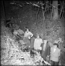 Valais, Miners leaving off work at Grone coal mine; 1957.